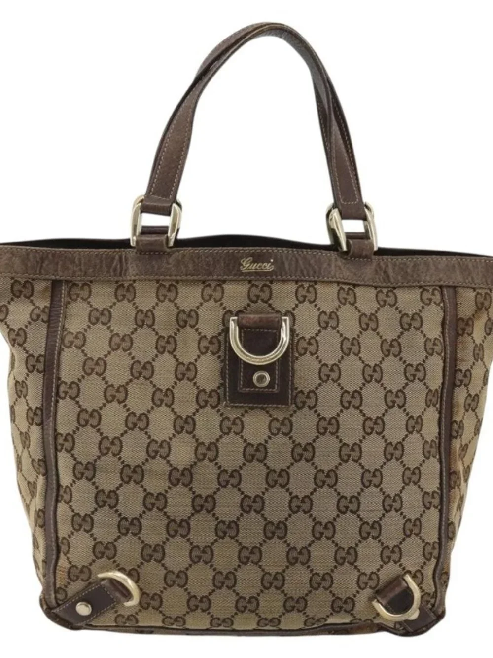 GUCCI GG Canvas Abbey Hand Bag Beige Gold 130739 Auth 175609